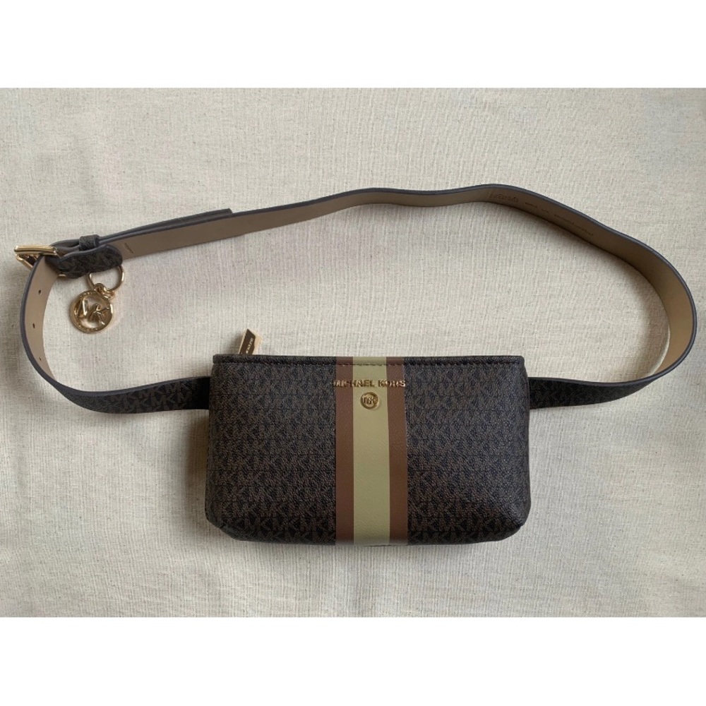 Michael Kors L/XL Camel Brown Monogram Adjustable Belt Bag
